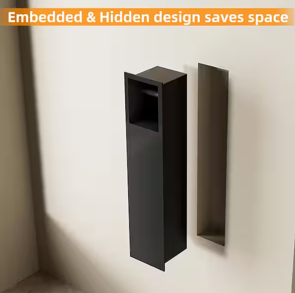 6 in. W x 25 in. H x 5.5 in. D Recessed Toilet Brush Holder with Cabinet, Shower Niche Toilet Paper Holder in Black