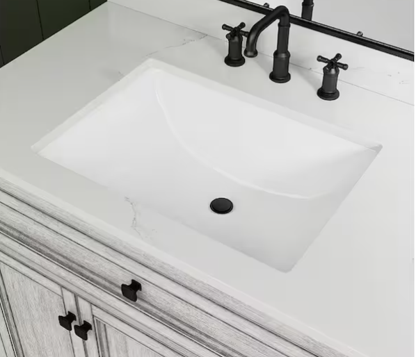 22 in. Undermount Rectangular Vitreous China Bathroom Sink in White
