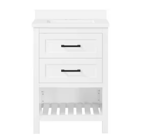 Autumn 24 in. Single Sink White Bath Vanity with White Engineered Stone Top (Assembled)