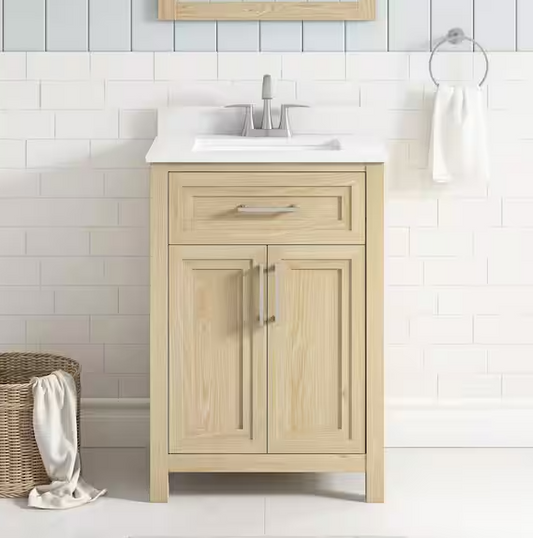 Beaufort 24 in. Single Sink Light Birch Bath Vanity with White Engineered Stone Top (Assembled)