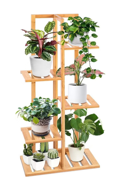 SereneLife 5-Tier Bamboo Plant Rack, Natural Eco-Friendly Bamboo, 40.55"
