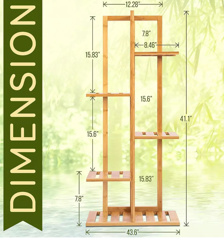SereneLife 5-Tier Bamboo Plant Rack, Natural Eco-Friendly Bamboo, 40.55"