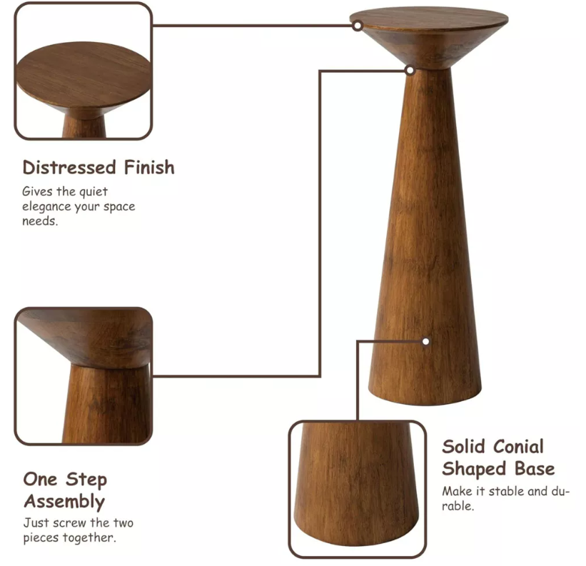 COZAYH Pedestal Tall Round Martini Table with Textured Finish and Quick Assembly for Living Rooms or Bedrooms, Holds up to 50 Pounds, Walnut