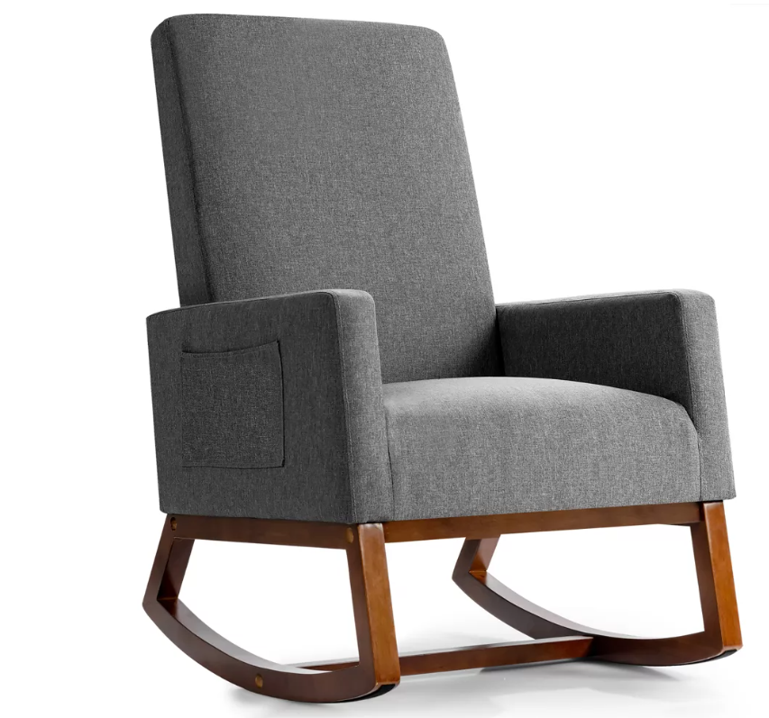 Costway Mid Century Retro Fabric Upholstered Rocking Chair Modern Armchair Beige\Gray