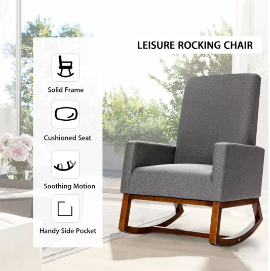 Costway Mid Century Retro Fabric Upholstered Rocking Chair Modern Armchair Beige\Gray