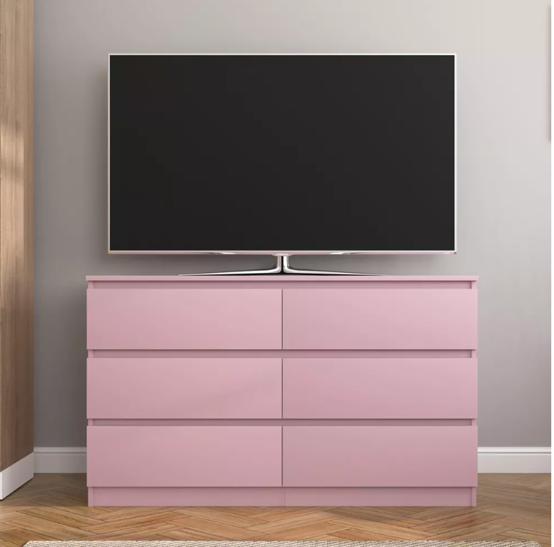 Modern PINK 6-Drawer Double Dresser Roomy Storage Chest for Closet Bedroom Living Room