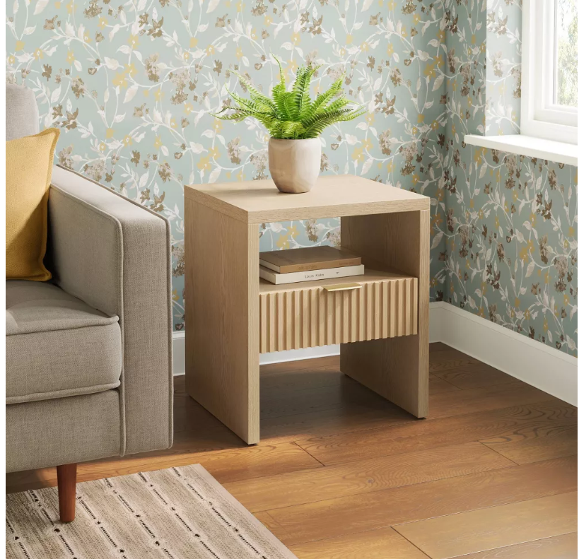 Groove Dowel Accent Table with Shelf Natural Wood - Threshold