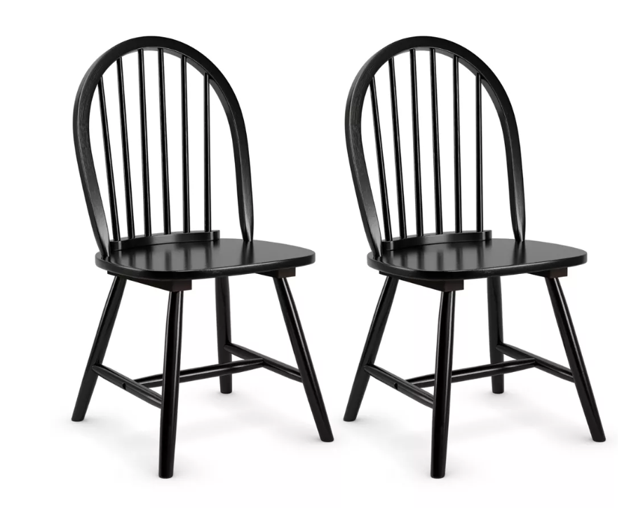 Costway Set of 2 Vintage Windsor Dining Side Chair Wood Spindleback Kitchen Room Black\White