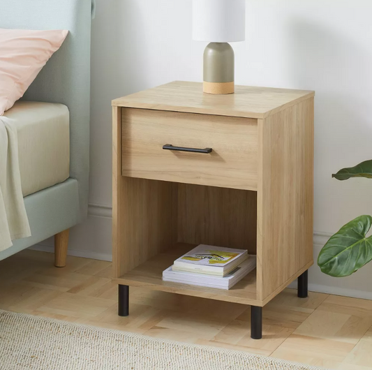 Mixed Materials Wood and Metal Nightstand Natural Wood - Room Essentials