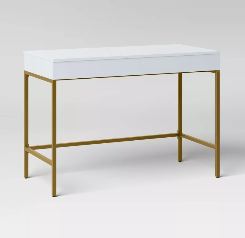 Loring Wood Writing Desk with Drawers and Charging Station - Threshold