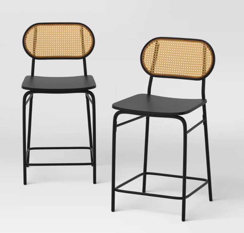 Set of 2 24" Woven Back Metal Counter Height Barstool Black - Room Essentials