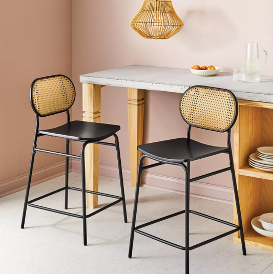 Set of 2 24" Woven Back Metal Counter Height Barstool Black - Room Essentials