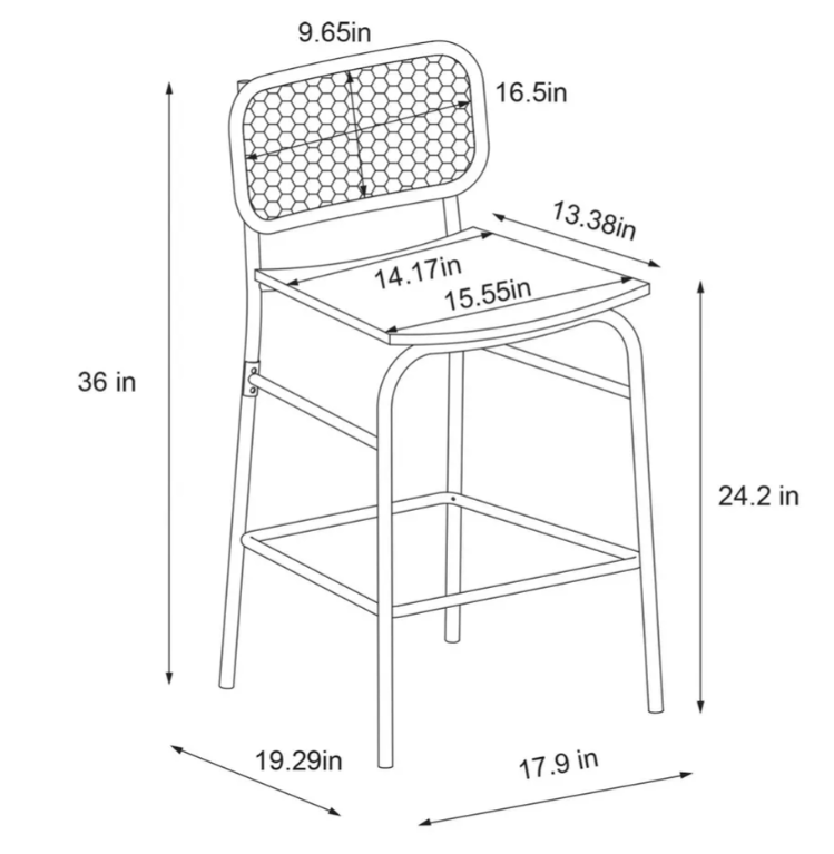 Set of 2 24" Woven Back Metal Counter Height Barstool Black - Room Essentials