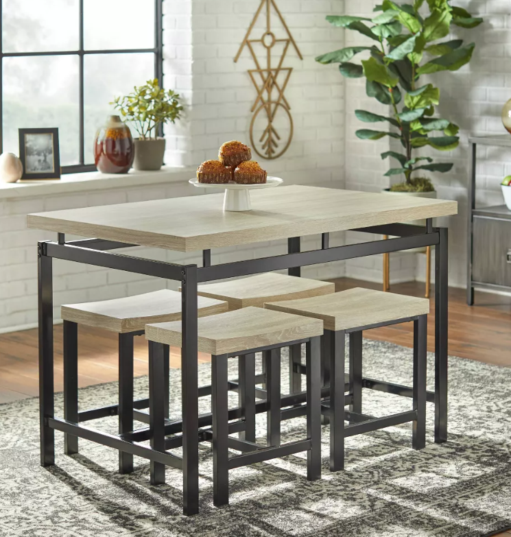 Buylateral 5pc Liberty Compact Stool Rectangular Dining Set Natural/Black