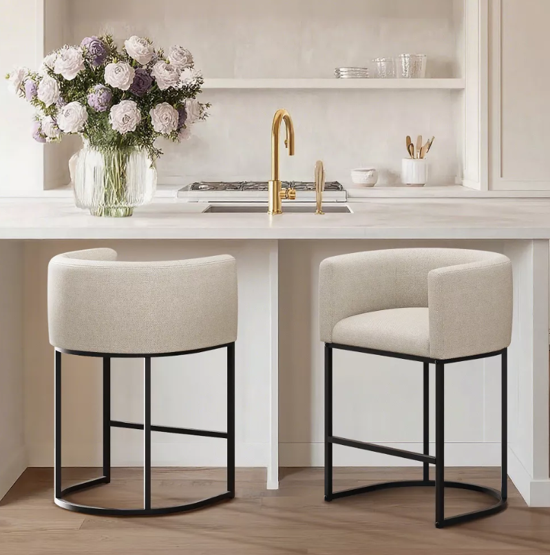 NEWLAYOUT Counter Height Bar Stools Set of 2, 24" Height Barstools for Dining Room, Upholstered Bar Chair for Kitchen Island