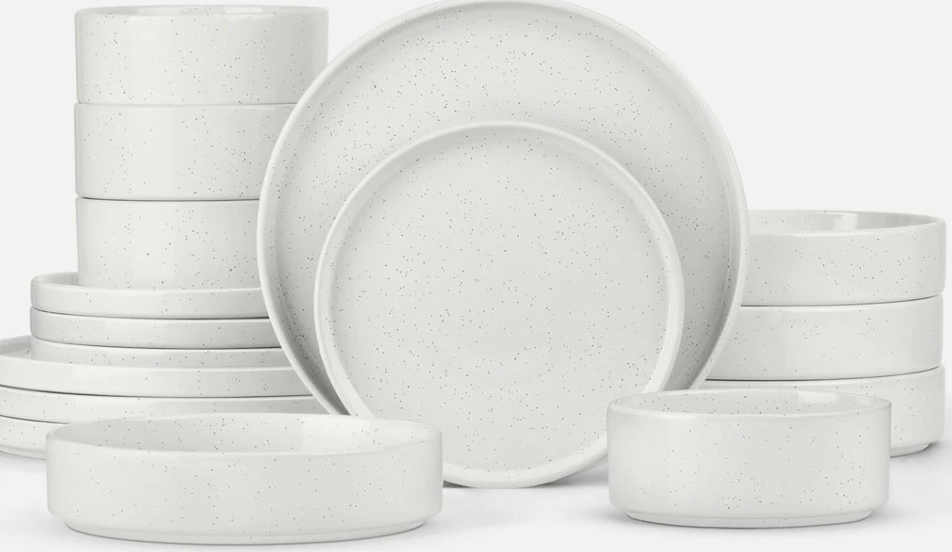 Dinnerware Sets with Pasta Bowls, 16 Piece Plates and Bowls Set for 4, Stoneware