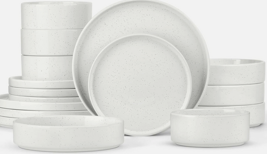Dinnerware Sets with Pasta Bowls, 16 Piece Plates and Bowls Set for 4, Stoneware