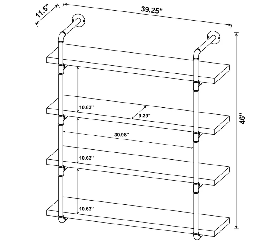 39" Elmcrest 4 Shelf Wall Bookcase with Black Frame - Coaster