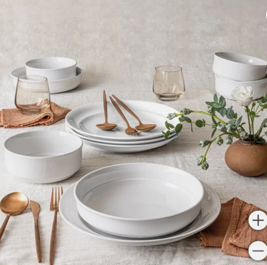 over&back, 12-piece Rimmed Glossy Porcelain Dinnerware Set | White