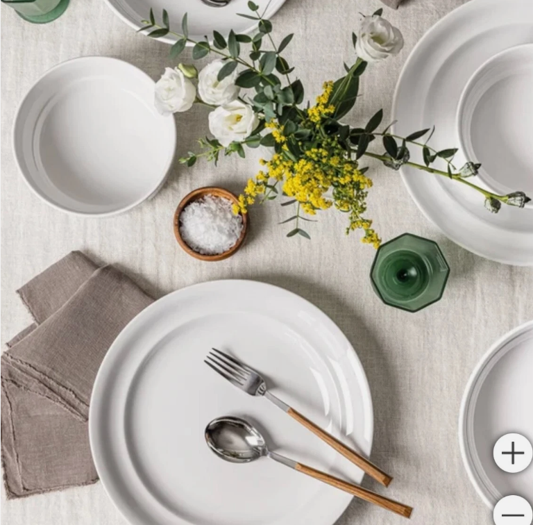over&back, 12-piece Rimmed Glossy Porcelain Dinnerware Set | White