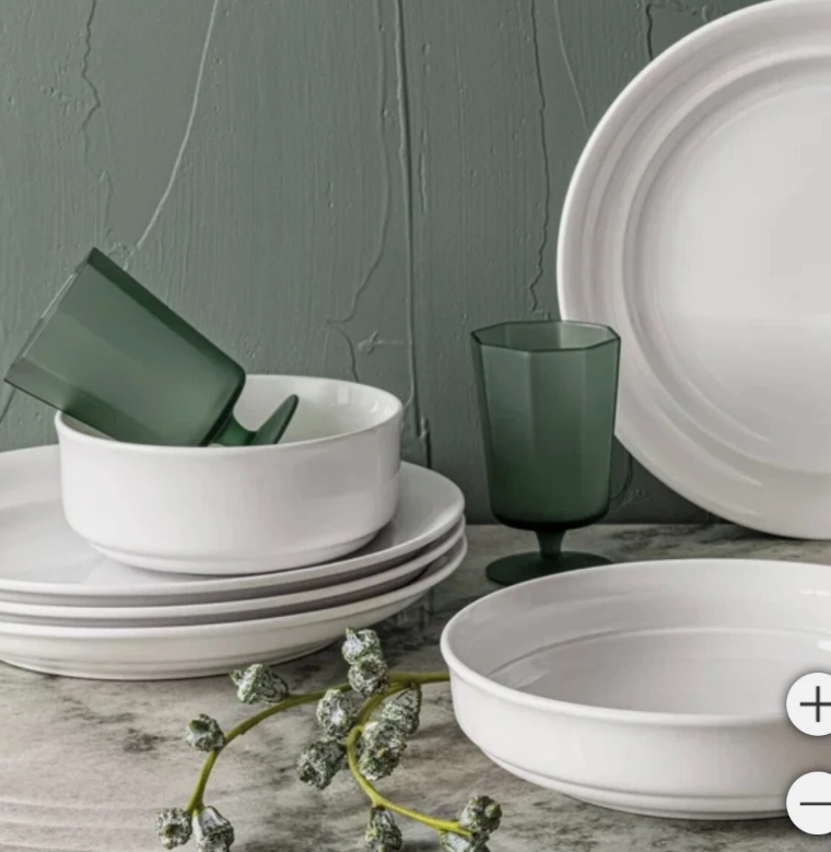 over&back, 12-piece Rimmed Glossy Porcelain Dinnerware Set | White