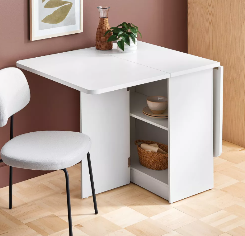 Drop Leaf Dining Table with Storage Shelves White - Room Essentials™