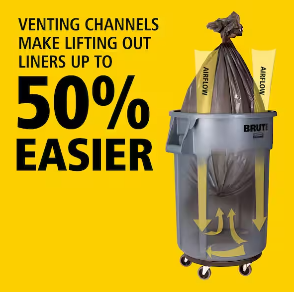 BRUTE 10 Gal. Grey Round Vented Plastic Outdoor Trash Can with Lid for Offices/Warehouses/Commercial Environments