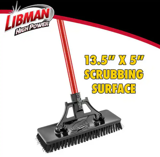 13.5 in. High Power Extra-Large Heavy-Duty Floor Scrub Brush with Swiveling Head and Steel Handle