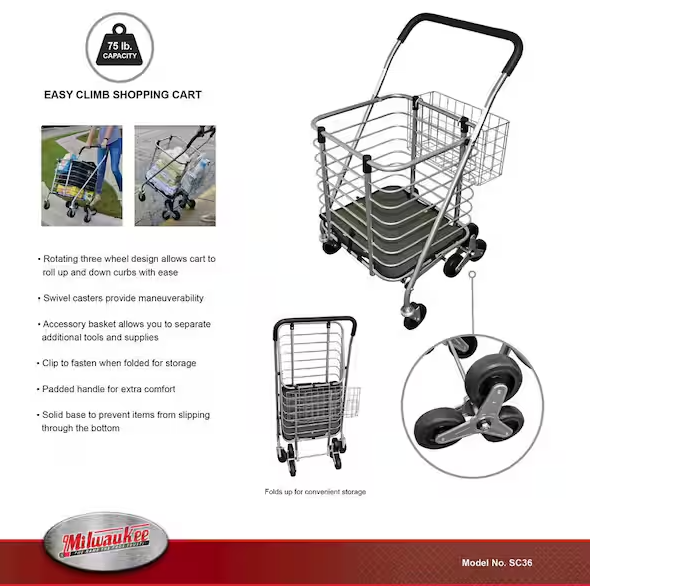 3-Wheel Steel Easy Climb Shopping Cart Design with Accessory Basket in Silver