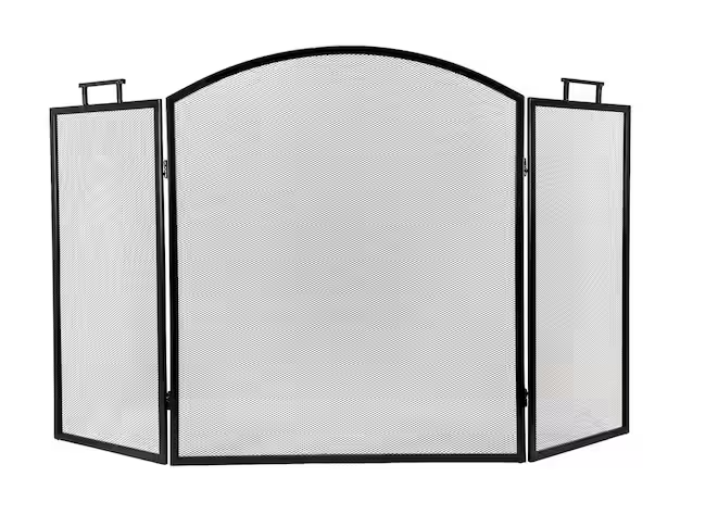 Classic Black Steel 3-Panel Fireplace Screen