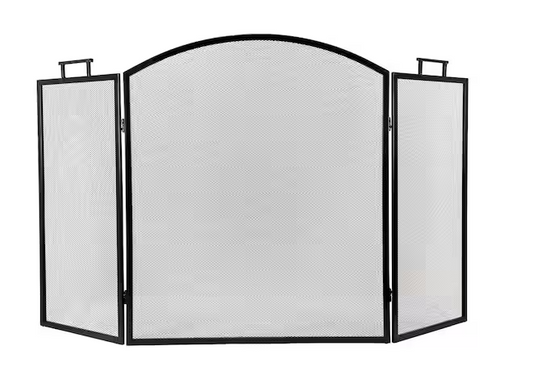 Classic Black Steel 3-Panel Fireplace Screen