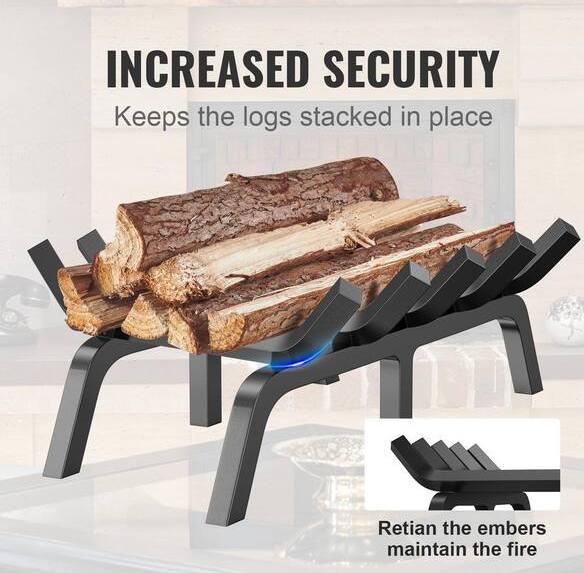 Fireplace Log Grate, 21 in. Heavy Duty Fireplace Grate with 6 Support Legs, 3/4 in. Solid Powder-coated Steel Bars