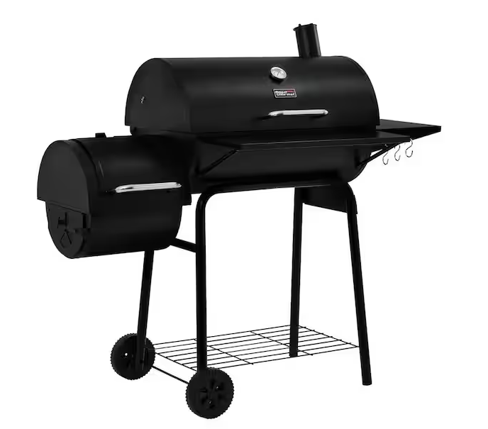 Charcoal Grill in Black with Offset Smoker and Side Table