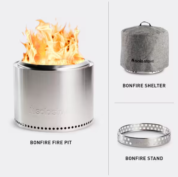 Bonfire, Stand & Shelter 2.0 Bundle 19.5 in. x 19.5 in. x 17.5 in. Outdoor Stainless Steel Wood Burning Fire Pit