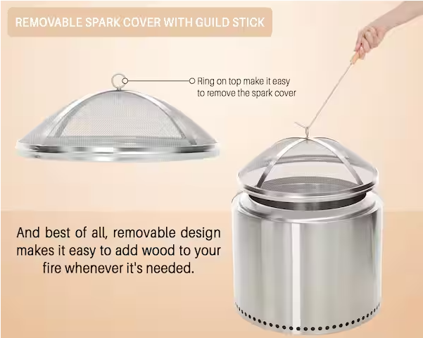 Stainless Steel 27 in. Fire Pit Spark Screen Cover with Guild Stick Bonfire