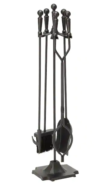 Black Cast Iron 5-Piece Fireplace Tool Set with Ball Handles