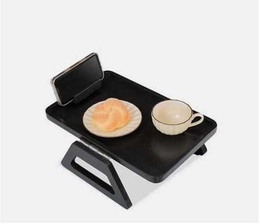 Smart Design Acacia Armrest Tray, Black, Non-Slip Sofa Arm Clip Table for Drinks, Snacks & Devices