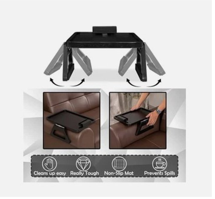 Smart Design Acacia Armrest Tray, Black, Non-Slip Sofa Arm Clip Table for Drinks, Snacks & Devices