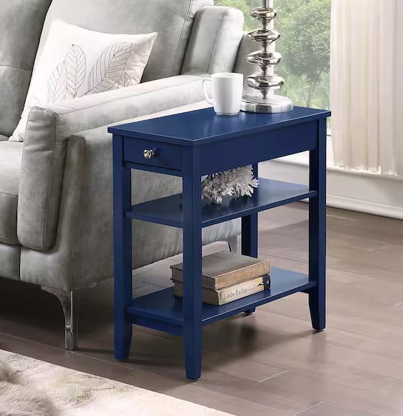 American Heritage Cobalt Blue Three Tier with Drawer End Table