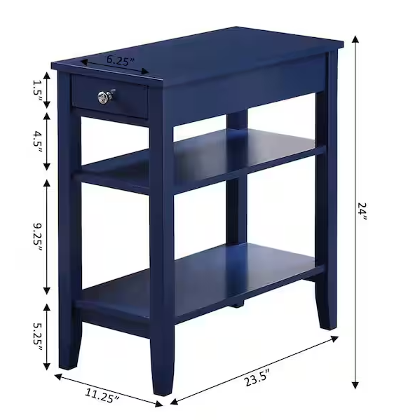 American Heritage Cobalt Blue Three Tier with Drawer End Table