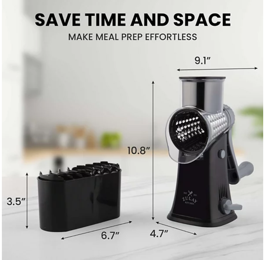 Rotary Cheese Grater with 5 Interchangeable Stainless Steel Blades