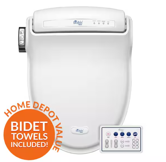 BB-1000 Supreme Electric Bidet Seat for Elongated Toilets in White with Drylette Towels