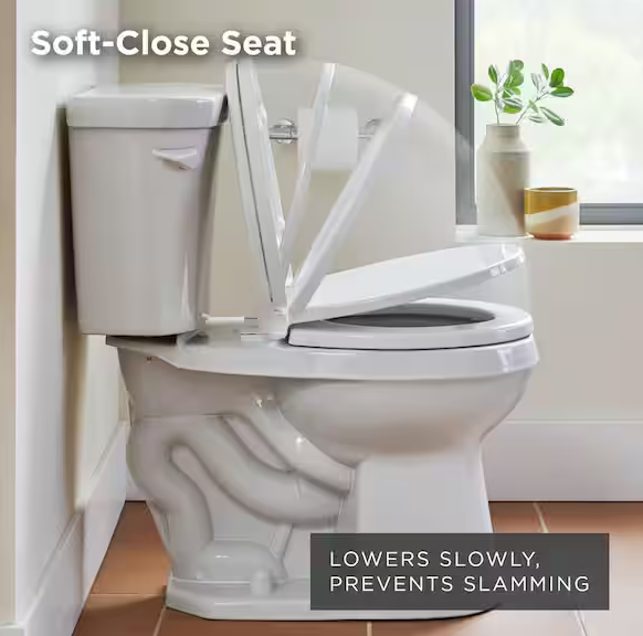 Round Soft Close Toilet Seat in White, Heavy-Duty Fade-Resistant Plastic
