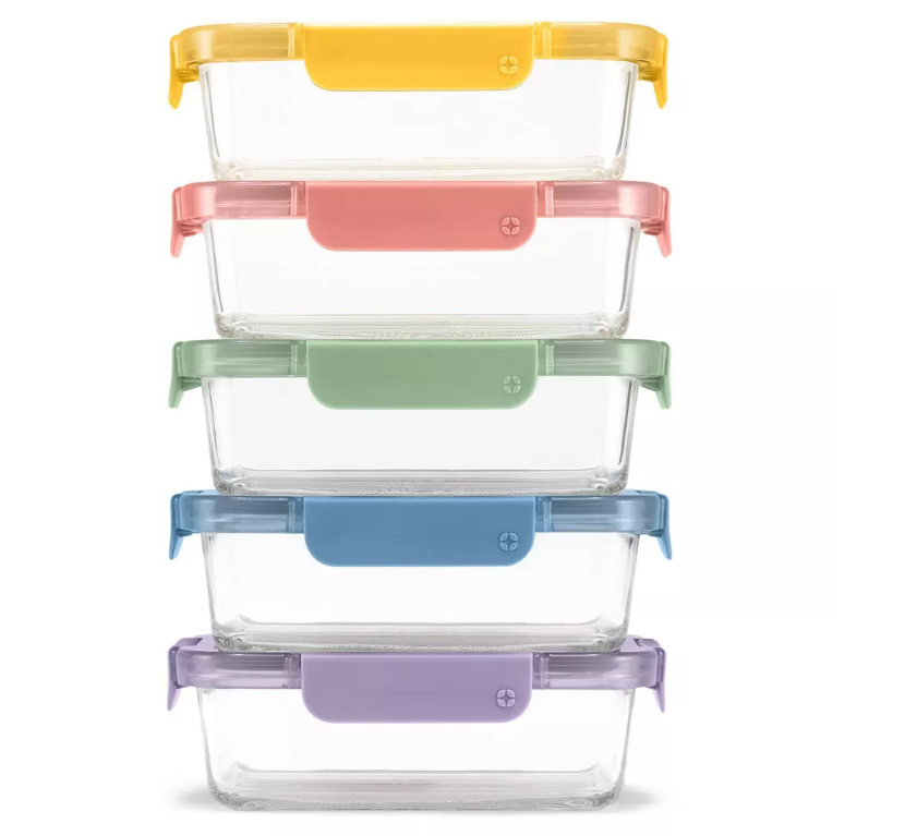 Ello Color Lock 10pc (set of 5) Glass Meal Prep Food Storage Containers Set
