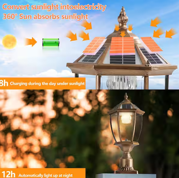 Outdoor Solar Light, 20 in. Bronze Dusk to Dawn Outdoor Solar Powered Garden Light Lantern with LED, 1-Pack