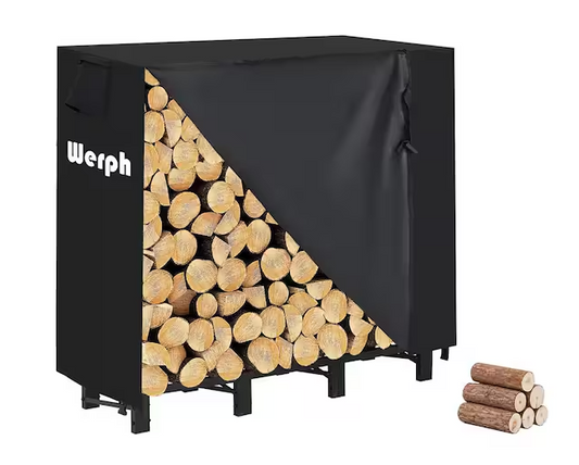 4FT Firewood Rack Outdoor, Heavy Duty Firewood Storage Rack, Outdoor Firewood Rack with Cover