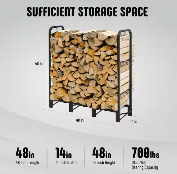 4FT Firewood Rack Outdoor, Heavy Duty Firewood Storage Rack, Outdoor Firewood Rack with Cover
