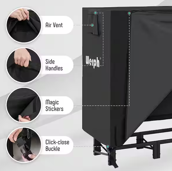 4FT Firewood Rack Outdoor, Heavy Duty Firewood Storage Rack, Outdoor Firewood Rack with Cover