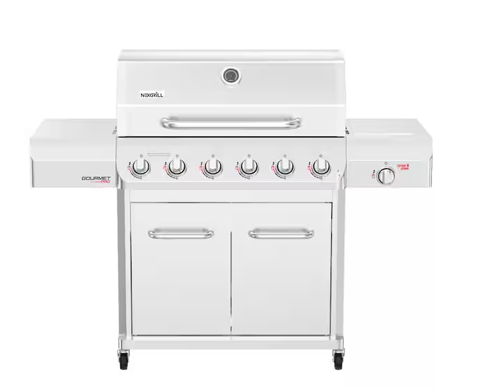 Gourmet Pro 6-Burner Stainless Steel Propane Gas Grill with Searing Side Burner and Griddle Max Insert