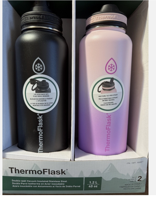 Thermoflask Vacuum Insulated Stainless Steel Bottle 40 oz 2 Pack Black & Pink